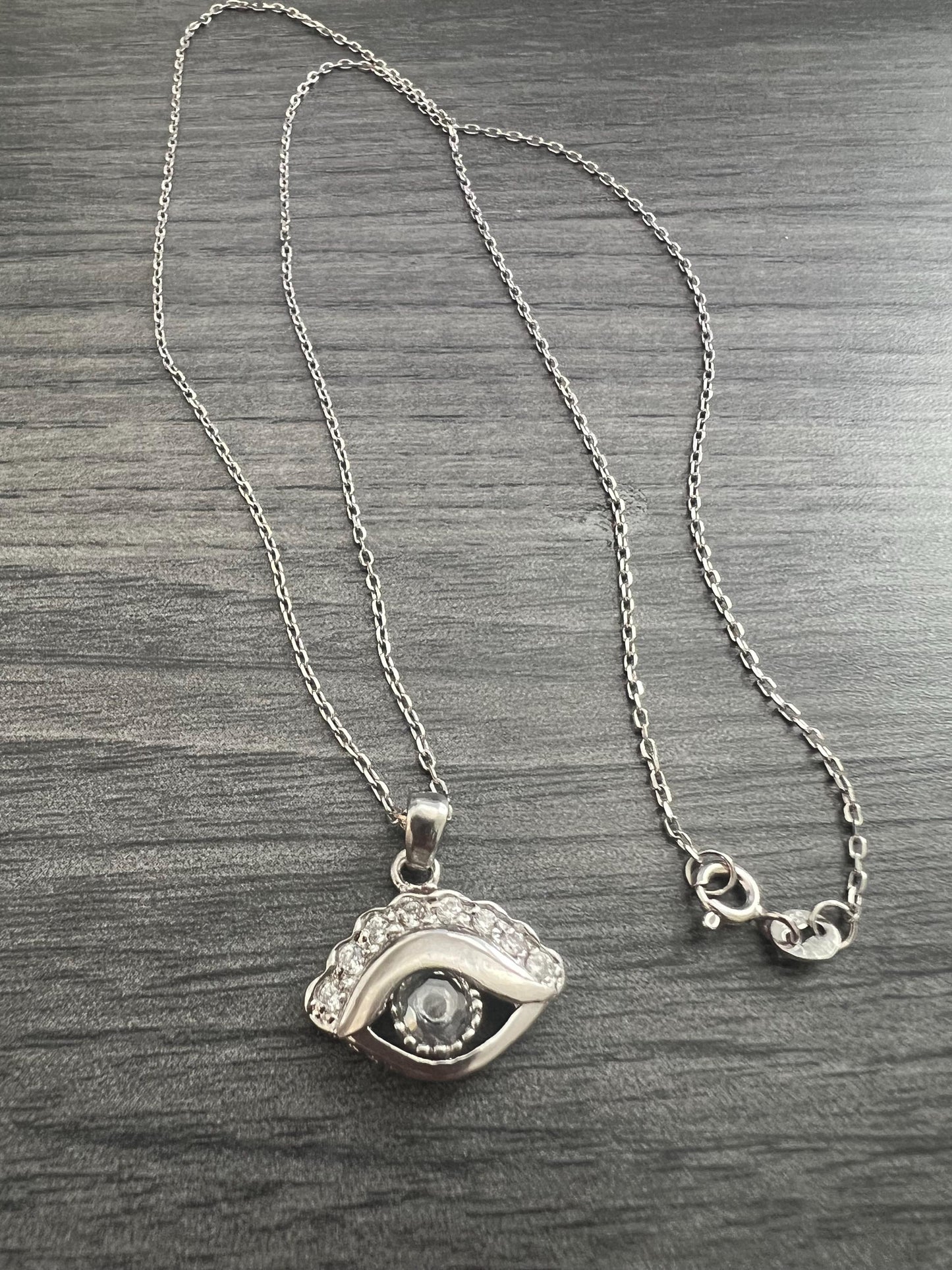 950 Sterling Silver Evil Eye Necklace: Italian Jewelry. Silver Blue Evil Eye Crystal CZ Drop Pendant Necklace Lucky Protection Charm