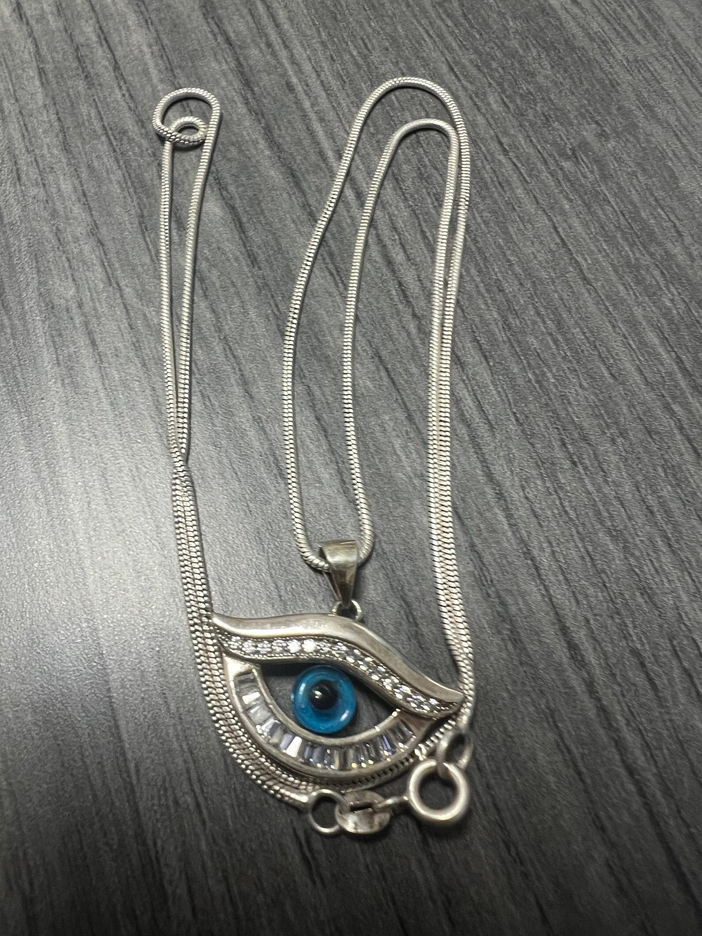 Evil Eye Necklace, Protection ,Italian 950-Sterling Silver Evil Eye Necklace with chain. Well-made pendant wear for good luck and Protection