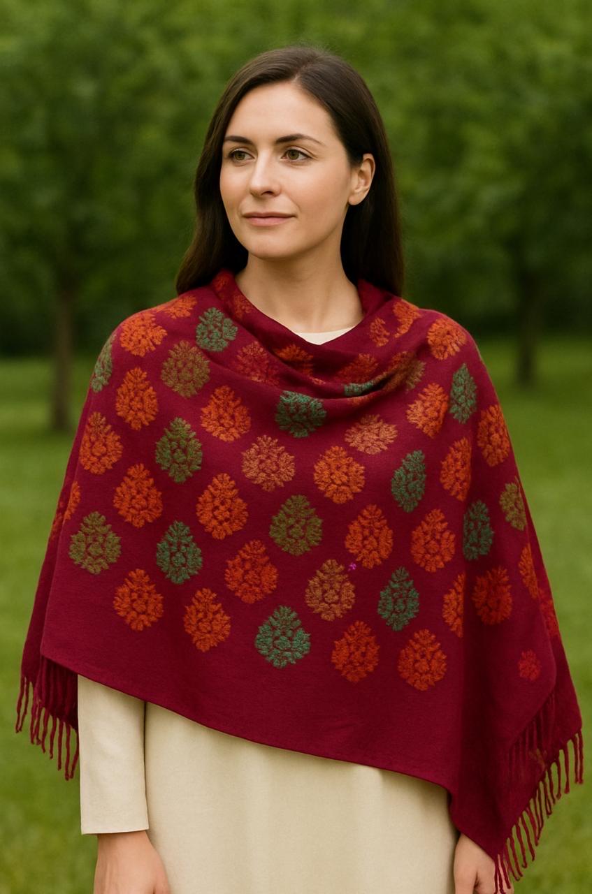 Cashmere Pashmina: Extra Long Purple & Orange Floral Scarf