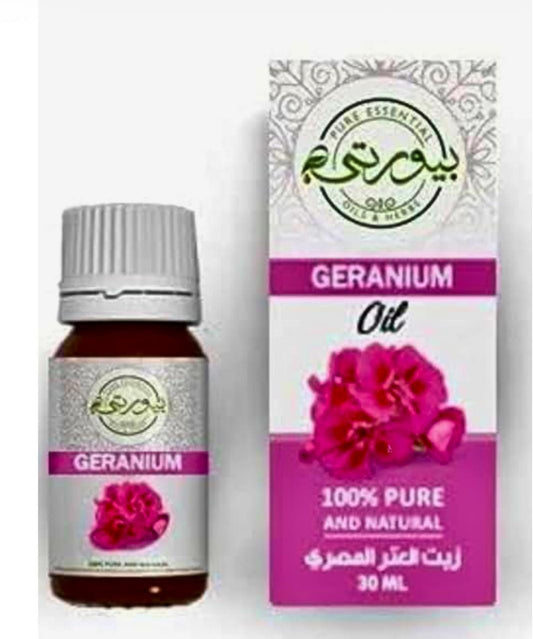 Pure Rose Geranium Essential Oil with a sweet aroma. Balances skin, soothes irritation, and uplifts the spirit.Pure •Natural •Floral Harmony