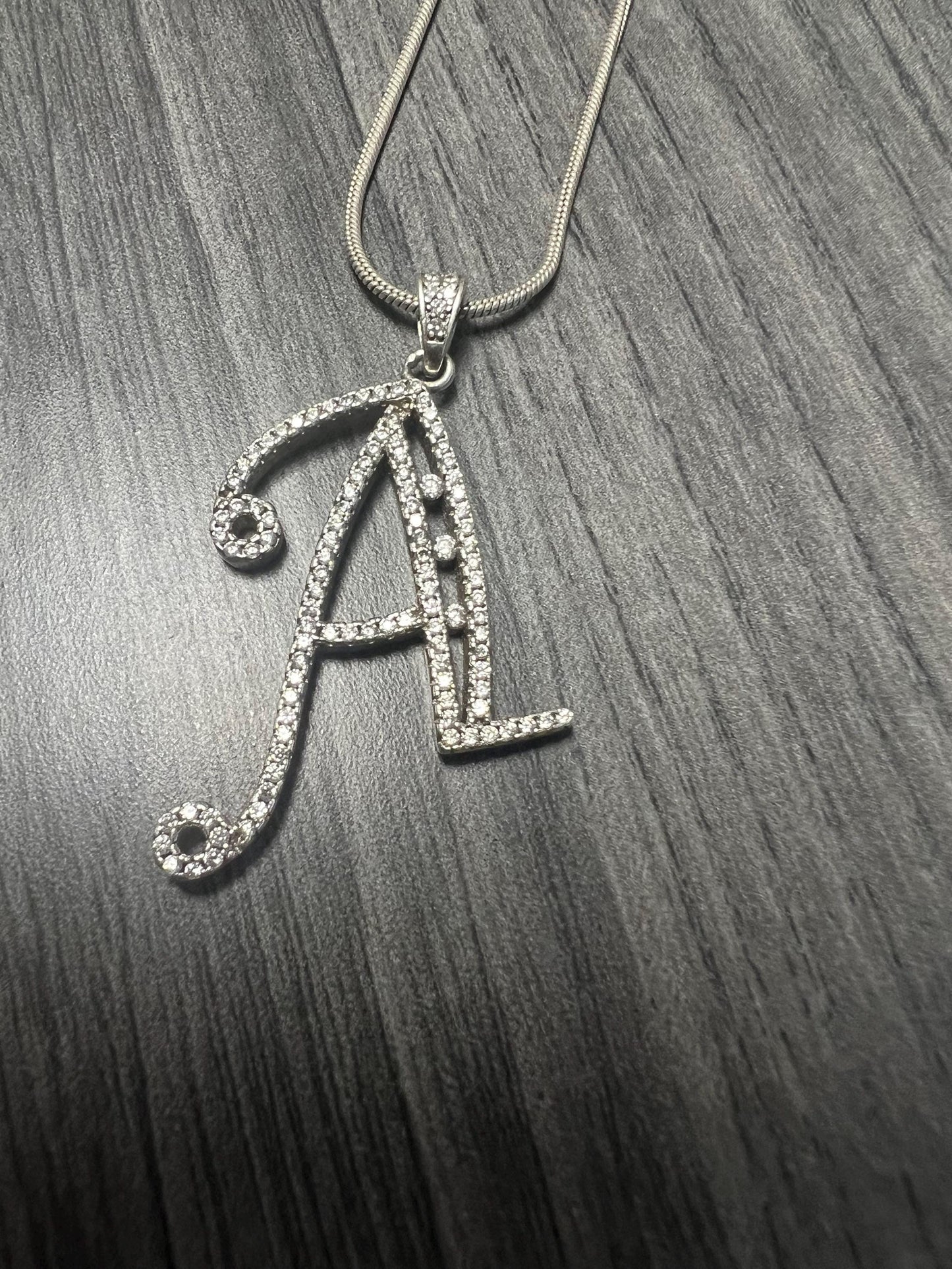 Sterling Silver Initial A Necklace: Cubic Zirconia Pendant