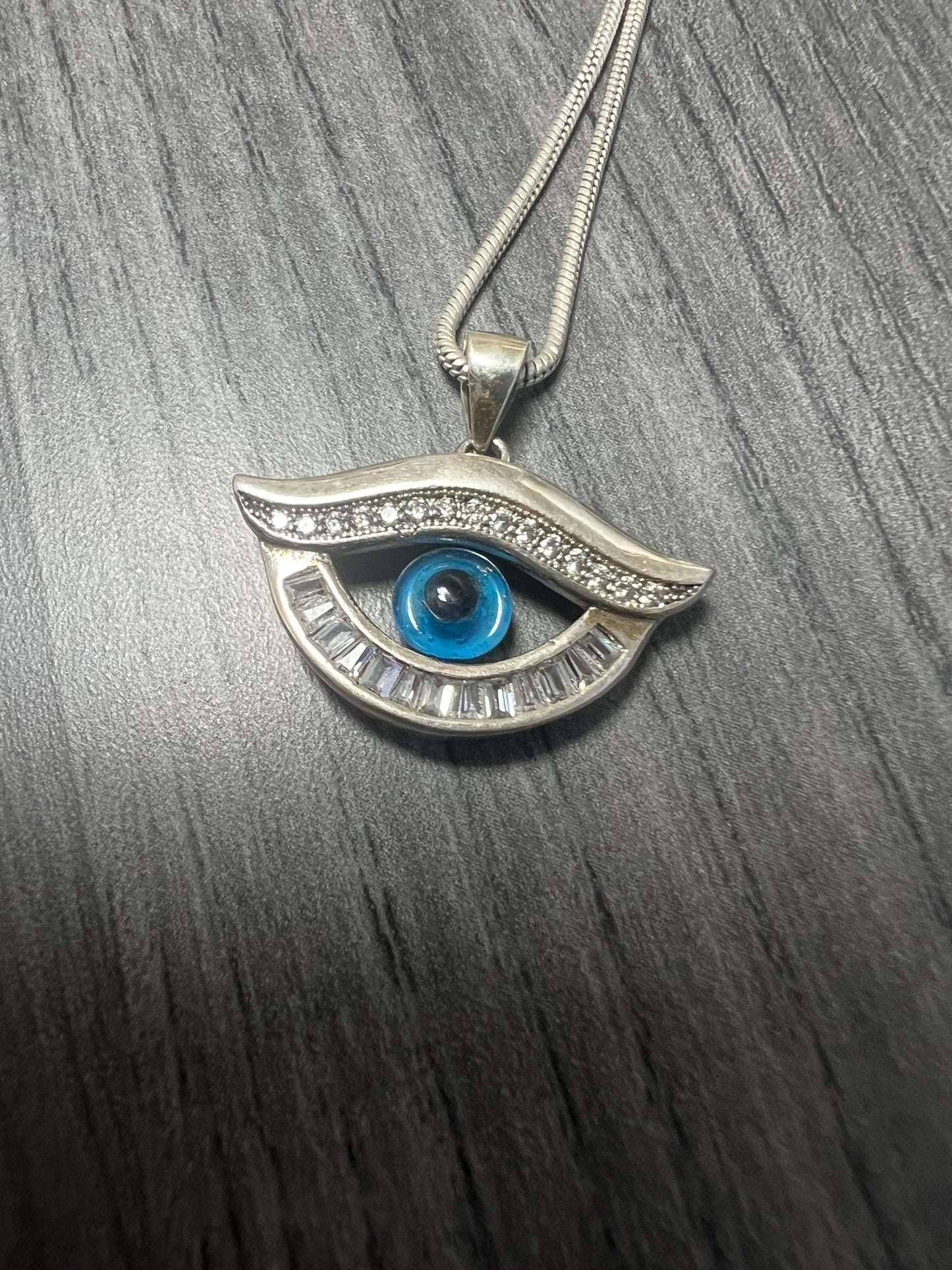 Evil Eye Necklace, Protection ,Italian 950-Sterling Silver Evil Eye Necklace with chain. Well-made pendant wear for good luck and Protection