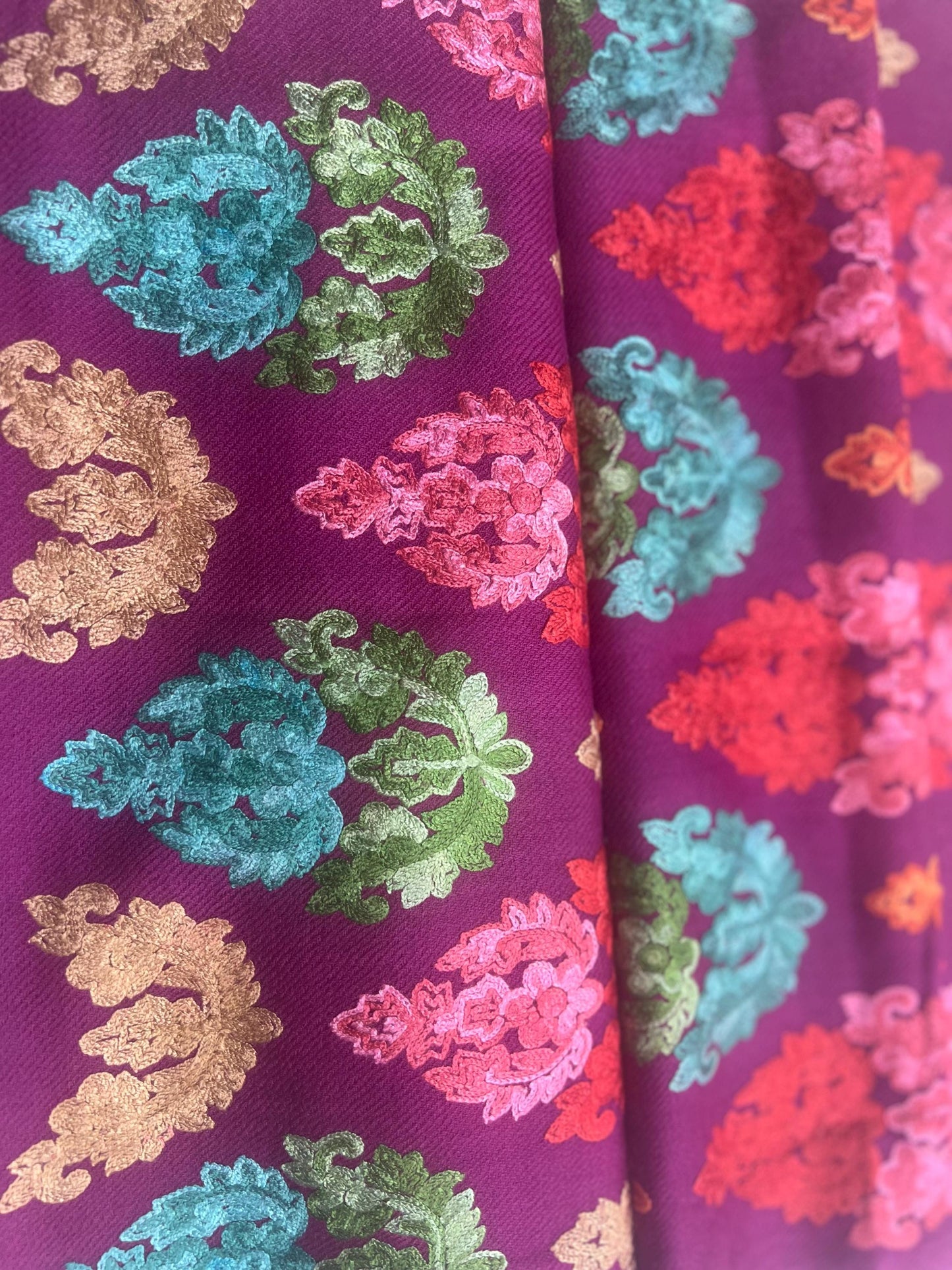 Cashmere Pashmina: Extra Long Purple & Orange Floral Scarf