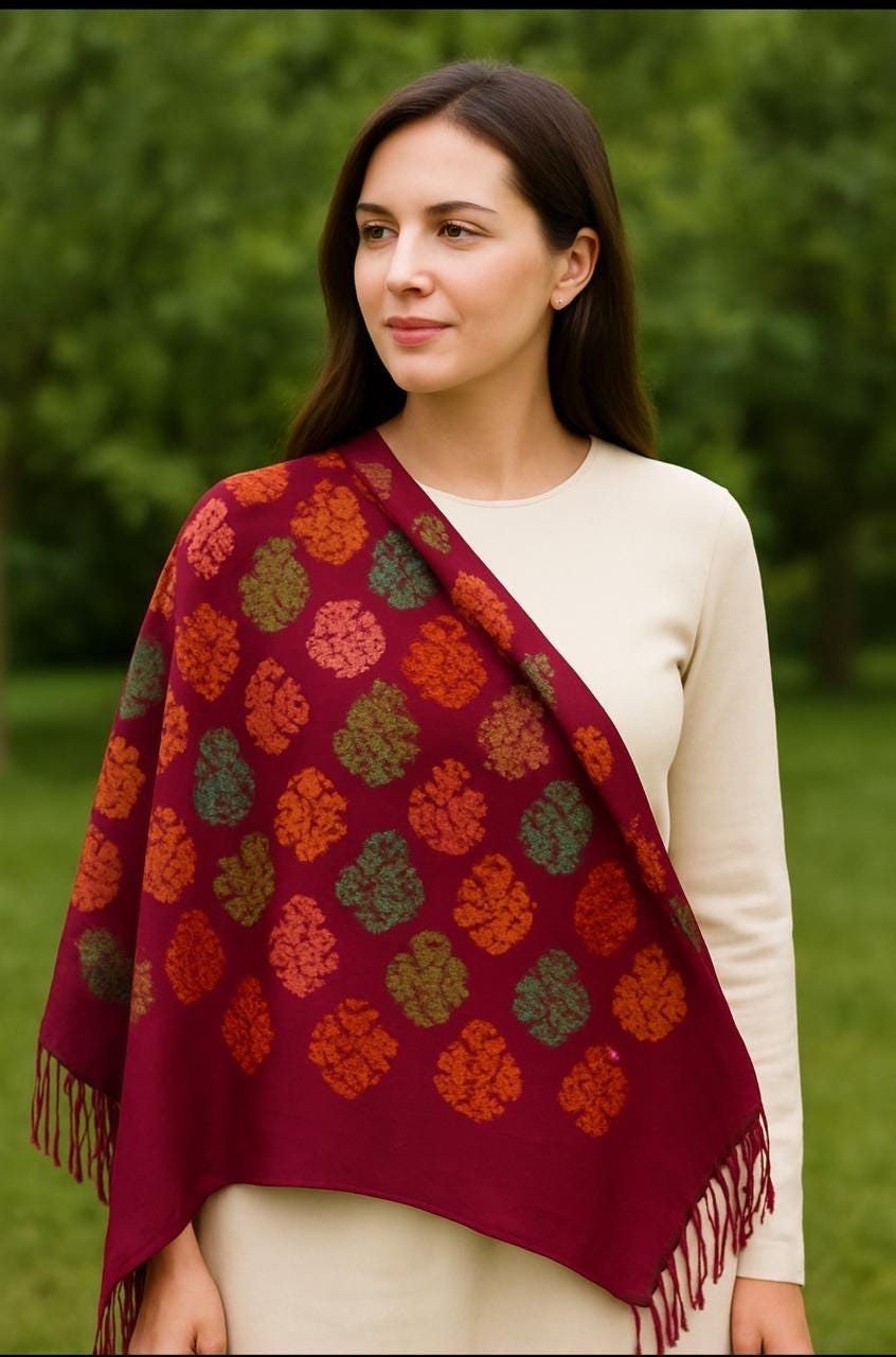 Cashmere Pashmina: Extra Long Purple & Orange Floral Scarf