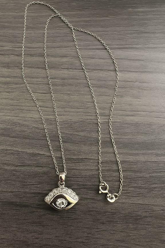 950 Sterling Silver Evil Eye Necklace: Italian Jewelry. Silver Blue Evil Eye Crystal CZ Drop Pendant Necklace Lucky Protection Charm