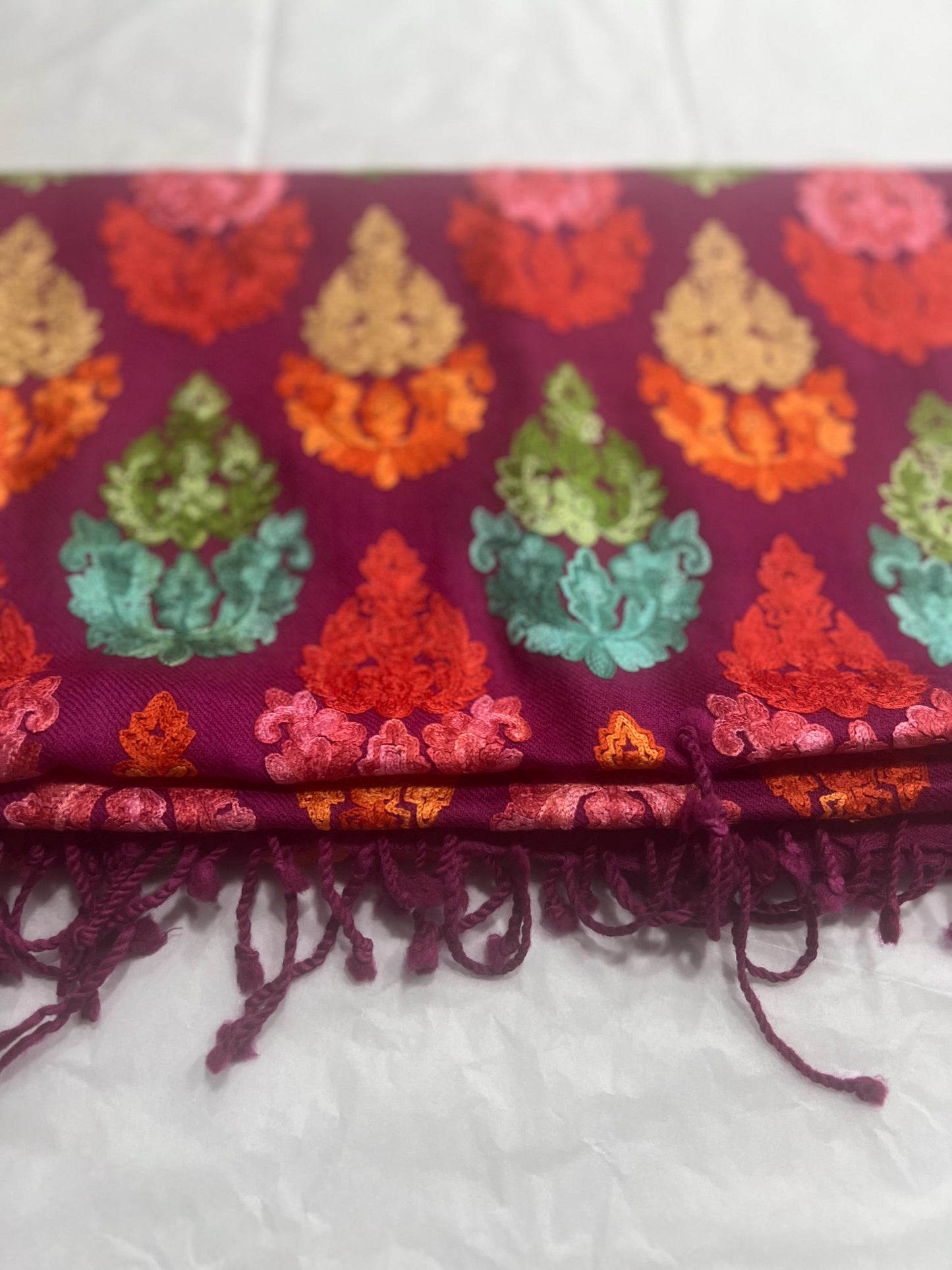 Cashmere Pashmina: Extra Long Purple & Orange Floral Scarf