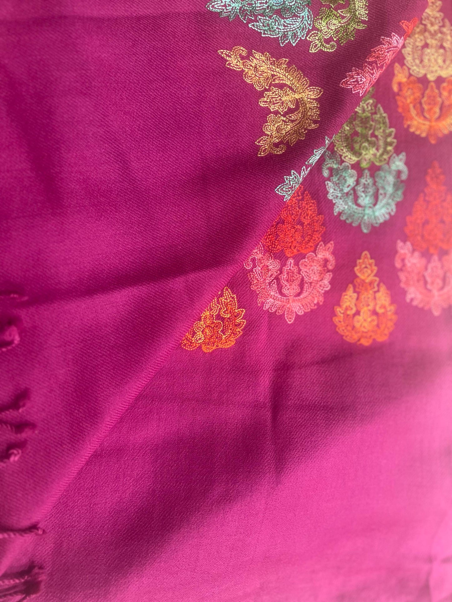 Cashmere Pashmina: Extra Long Purple & Orange Floral Scarf