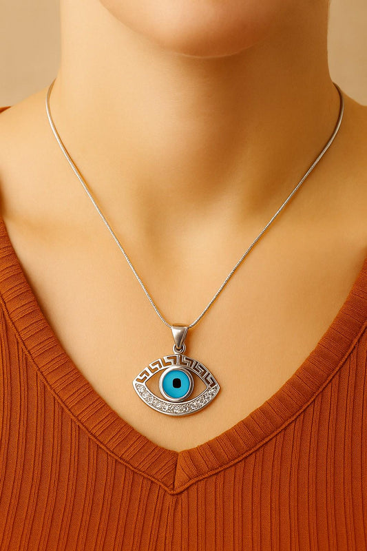Italian 950 Sterling Silver Evil Eye Necklace: Protection Jewelry
