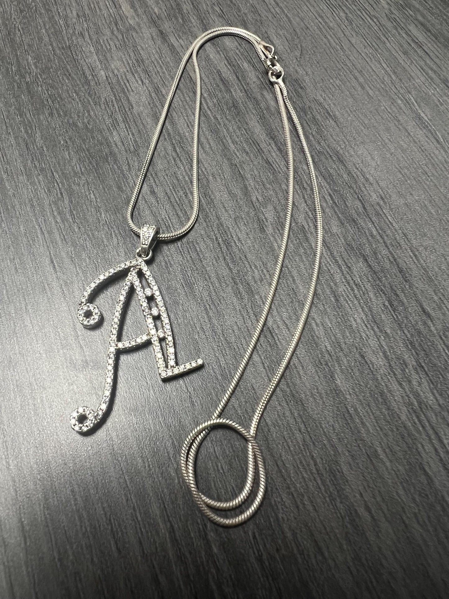 Sterling Silver Initial A Necklace: Cubic Zirconia Pendant