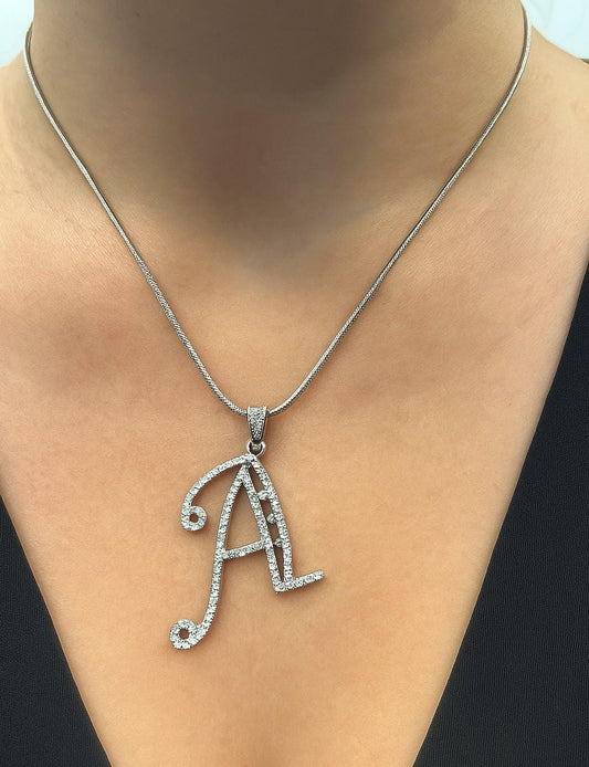Sterling Silver Initial A Necklace: Cubic Zirconia Pendant