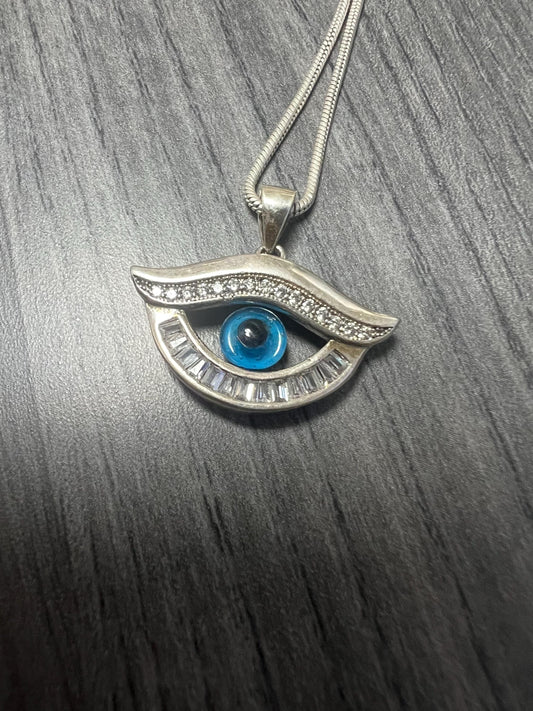 Evil Eye Necklace, Protection ,Italian 950-Sterling Silver Evil Eye Necklace with chain. Well-made pendant wear for good luck and Protection