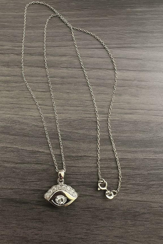 950 Sterling Silver Evil Eye Necklace: Italian Jewelry. Silver Blue Evil Eye Crystal CZ Drop Pendant Necklace Lucky Protection Charm