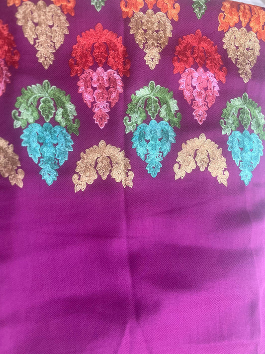 Cashmere Pashmina: Extra Long Purple & Orange Floral Scarf